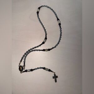 Divine Mercy Catholic Rosary Stone Cross Hematite Style Beads Prayer Necklace
